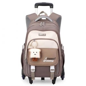 Amythe Cartable a Roulette Fille, 16 Pouces Sac &agrave; Dos College &agrave; Roulette pour Adolescents, Sac D'&eacute;cole Fille de 36L avec Chariot Imperm&eacute;able pour L'&eacute;cole Voyage, 6 Roues -Marron (Amythe, neuf)