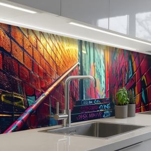 KitchenYeah© Credence Cuisine Adhesive 60x250 cm Protege Mur Revetement Mural Adhesif Parement Interieur À Coller Plaque Plastique Rigide Architecture - Néon - Escaliers - Graffiti (KitchenYeah, neuf)