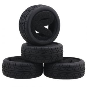 KINGCOO Lot de 4 pneus de voiture RC 1/10 sur la route - En caoutchouc avec inserts en mousse - Pour voiture RC On Road Runflating Touring Racing Car pour Tamiya HSP HPI Kyosho (N-66 mm) (KINGCOO-Direct, neuf)