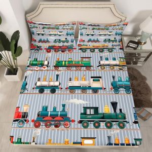 Homewish Drap Housse 90x190 Enfant Gar&ccedil;on Drap-Housse 1 Personne Train avec 1 Taie d'oreiller, Drap de Lit Train &Agrave; Vapeur Color&eacute;, Housse de Matelas Transport, Gris Vert Bleu Jaune Blanc (Suzhou yiyanyun e-commerce Co., Ltd, neuf)