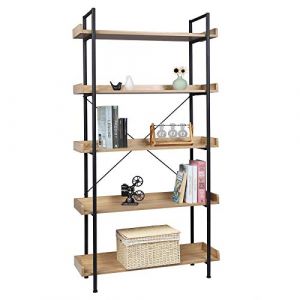WOLTU Étagère Échelle, Étagère de Rangement à 5 Niveaux, avec Compartiments Ouverts, Cadre en Métal et Bois d'Ingénerie, pour Salon/Chambre/Bureau, 91x25,5x173cm, Chêne Clair (WOLTU GmbH, neuf)