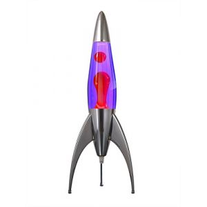 MATHMOS Lampe &agrave; lave fus&eacute;e Telstar embl&eacute;matique argent&eacute;e | Inventeurs de la lampe &agrave; lave | Lampes &agrave; lave Violet & Rouge en m&eacute;tal moul&eacute; chrom&eacute;, remplies &agrave; la main en Grande-Bretagne (Mathmos, neuf)