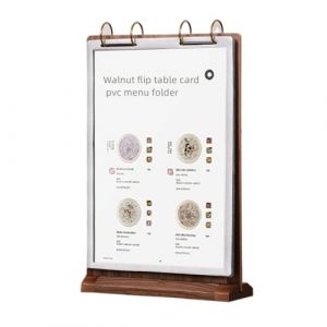Support de panneau vertical en bois de noyer A4, 6 pages à 12 côtés, cadre double face en T avec base, carte de table pour photo, papier, menu de bureau, salon de vente au détail (21.6x27.9 cm) (Bigbarriertrade, neuf)