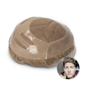 Perruques pour hommes r&eacute;alistes Syst&egrave;me de perruque for hommes, toupet de cheveux humains, respirant, proth&egrave;se capillaire, 100% Morceau de cheveux pour hommes(Beige Blonde) (LIUXIANJU, neuf)