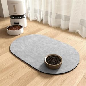 Mateju Tapis Gamelle Chat Chien, Couleur Unie Ovale Tapis Chat Gamelle, S&eacute;chage Rapide Tapis Lavable Antid&eacute;rapant de Gamelle pour Chien Chat Tapis de Nourriture pour Animaux (Gris,40x60cm) (Meiju, neuf)