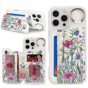 Ｈａｖａｙａ Coque pour iPhone 16 Pro Max avec Porte Carte Motif Floral Etui f&uuml;r iPhone 16 Pro Max avec Mousqueton Porte cl&eacute; Porte Monnaie Femme Cuir Housse - Fleur 1 (HuaJie-Tech, neuf)