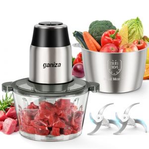 Ganiza Hachoir de Cuisine &Eacute;lectrique 500W, Robot Hachoir avec 2 Bols 1,8L + 1,8L, 2 Doubles Lames, 2 Vitesses, Mini Hachoir &Eacute;lectrique pour Viande, L&eacute;gumes, Noix (gogonova-EU, neuf)