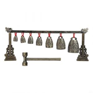 Vidonergy Gong Chinois Bronze avec 7 cloches d&eacute;cor&eacute;es pour la m&eacute;ditation, le yoga et la gu&eacute;rison par le son, en alliage (Xiawenshop, neuf)