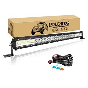 Willpower Barre LED 61cm 24'' 216W Rampe LED Slim Rangée Unique Bar a LED 12V 24V IP67 Étanche Projecteur LED Feux Phare de Travail LED pour 4x4 Voiture Camion Tracteur Quad Avec Faisceau de Câbles (YZ-EU, neuf)
