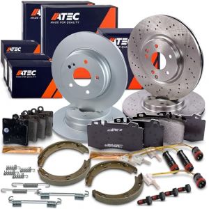 ATEC Germany Kit de freinage incluant disques de frein sport avant &Oslash; 330 mm perfor&eacute;s/ventil&eacute;s + arri&egrave;re &Oslash; 290 mm pleins + plaquettes de frein avant arri&egrave;re Compatible avec MERCEDES Classe C (W203) (ATP-Pi&egrave;cesAuto, neuf)