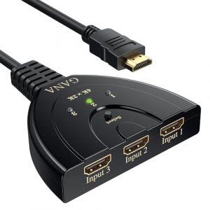 GANA Multiprise HDMI Switch 3 Entrée 1 Sortie Commutateur HDMI 4K avec Câble Haute Vitesse, Compatible avec TV, Roku, Fire TV Stick, Xbox, PS5, PS4, Blu-Ray, PC (CSOA DKGS, neuf)