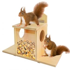 Suewidfay Mangeoire d'écureuil mangeoire pour écureuils avec Couvercle relevable, distributeurs de Nourriture en Bois pour écureuils pour Jardin d'hiver extérieur, résistant à l'eau et Durable (Suewidfay, neuf)