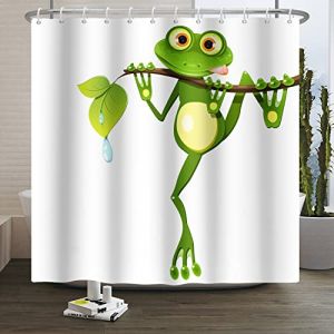 SDOTPMT 180x180cm Mignon Dessin animé Grenouille Rideau de Douche Peu Grenouille sur Arbre Bifurquer Vert Feuilles Été Blanc Rideau de Baignoire pour Enfants Salle Bains Polyester avec Crochets (SDOTPMT, neuf)