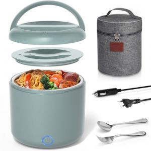 Vabaso Bo&icirc;te &agrave; d&eacute;jeuner &eacute;lectrique pour adulte - 100 W - 1,2 l - Portable - Chauffante - Avec couverts et sac &agrave; d&eacute;jeuner isotherme - 12 24 230 V - 3 en 1 - Chauffage alimentaire - Pour voiture, camion (DiroPet EU, neuf)