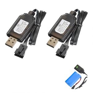 2 Pezzi 7.4V USB Chargeur C&acirc;ble RC Universel, Connecteur SM-4Pin pour Batterie Li-Po 2S Contre Surcharge et Court-Circuit Compatible avec Voiture RC Bateau Drone Avion et Jouets T&eacute;l&eacute;command&eacute;s (Zifukeji, neuf)