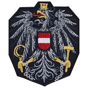 Écusson Thermocollant "de la République d'Autriche - Aigle Fédéral" - Patch Biker/Fan de l'Autriche à Coudre/à Repasser | l'Aigle Autrichien - Patch pour Jeans//Chemise | 75x90mm (EXPRESS-STICKEREI, neuf)