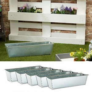 Lot de 6 pots de fleurs en zinc pour palettes européennes 38 x 13 x 9 cm (tôle de zinc) (MC-Trend-Handels GmbH, neuf)