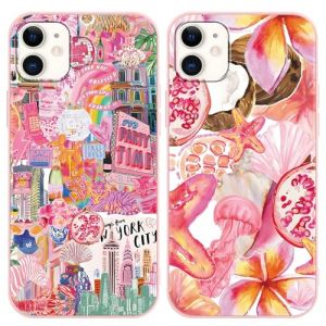 Vxinvnoi 2 Pi&egrave;ces Coque pour iPhone 12 Mini, Aesthetic Collage Animaux Marins Fruits &Eacute;t&eacute; Motif &Eacute;tui Fille Dessin Case, Souple Silicone TPU Antichoc Protection Housse pour iPhone 12 Mini 5,4", Rose (FORSALOR TRADING, neuf)