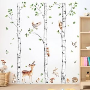 Decvictor Stickers Muraux Enfants Grand Bouleau et Animal de Jungle Autocollant Mural Chevreuil Lapin &Eacute;cureuil Hibou Decoration Chambre Bebe Le Salon P&eacute;pini&egrave;re Mur (H: 153cm) (XYTEC STORE, neuf)