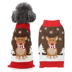 ABRRLO Pull de Noël pour chien - Pull pour chien - Chaud - Chiot - Petit moyen - Chiens (L, cerf) (Abrrlo For Best, neuf)