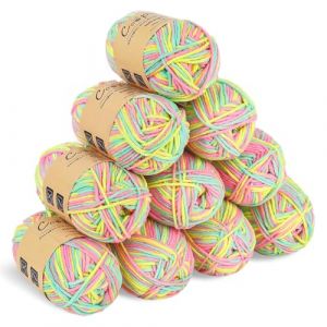 Coopay 10 Pelote de Laine à Tricoter Dégradé, 450g, Multicolore Laine Crochet Doux, 5 Brins Fil à Tricoter, Laine Crochet Tricot pour Layette, Écharpe, Chaussettes - Rose Vert (YutongTech, neuf)