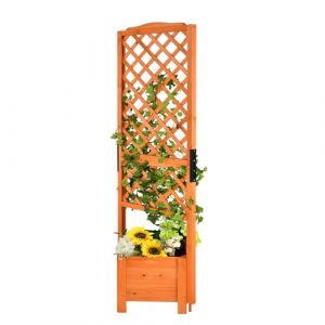 HOMASIS Jardinière avec treillis - 180 cm - Jardinière surélevée en bois avec treillis et trou de drainage - Parterre de fleurs pour plantes grimpantes, bac à fleurs pour balcon, jardin, terrasse, (Homasis, neuf)