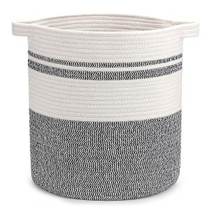Goodheim Panier à linge pliable - Panier à linge tressé - Grand et XL - Blanc et marron - Grand panier de rangement en coton (gris, 55 l) (Goodheim, neuf)