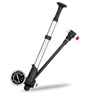 Sunydog Pompe à Choc de vélo avec manomètre 300PSI Pompe à air de gonflage de Pneu de vélo Haute Pression pour Fourche de vélo et Suspension arrière(Argent,Version Courte) (KIMYILAND, neuf)