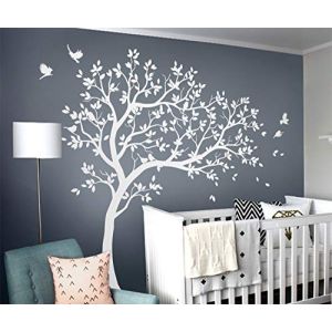 Grand arbre mural sticker autocollant pour chambre d'enfant avec oiseaux et arbre KW032 (Branches &agrave; droite, Blanc) (Studio Quee, neuf)