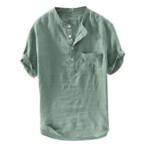 G&eacute;n&eacute;rique Chemise Lin Homme Manche Courte Col Mao Chemise &Eacute;t&eacute; Homme Leger en Coton Lin Chemise De Plage Classique Casual Shirt Chemises Boutonn&eacute;es Homme (OKrjhu, neuf)