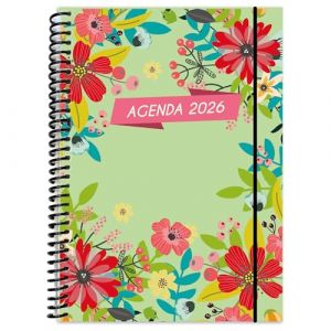Agenda annuel 2026 1 jour par page // 320 pages // Sab. et dim. m&ecirc;me page // Spirales et couvertures de protection en plastique // Format A5 // Papier 80 g Premium // Nouveau design floral. (Edidactica, neuf)