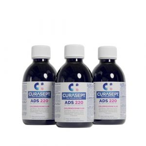 Curasept ADS 220 0.2% CHX Bain de Bouche x 3 - Sans Alcool - Menthe - 20ml - 3 Unites - Aide Prevenir les Changements dans la Perception du Got et Reduit l'Apparition de Decoloration des Dents (Bipharma, neuf)