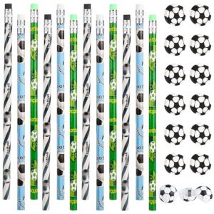 12 pi&egrave;ces Footballball Gomme Crayon, Stylo Gomme avec 12 Gommes et 2 Taille-Crayons, Crayon HB Crayon A Papier, Anniversaire Football Garcon pour Enfants Bureau Fourniture Scolaire (Shanchendz, neuf)