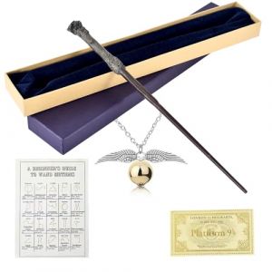 WDKXCN Baguette Harry, Magique Harry P-Otter Baguette avec Noyau en Acier, 35CM Harry Baguette en Résine dans Une Boîte Cadeau avec Carte de Sort, Ticket de Station et Collier (HEJIADEYA, neuf)