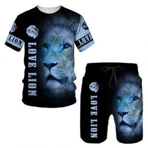 Oanviso Pyjama Court Homme Été Ensemble de Pyjama Imprimé Doux a Manches Courtes Été Vêtements De Nuit Sportswear Shorts avec Cordon Taille Élastique Oversized B 5 3XL (Osheoiso Inc., neuf)