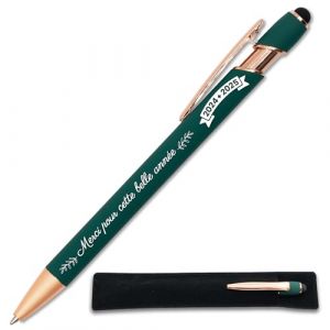 Stylo Merci pour cette année 2024-2025 - Idée cadeau fin d'année scolaire Maitresse, Atsem, collègue - Stylo tactile personnalisé gravé en métal + étui tissus (Vert profond) (StarMaker, neuf)