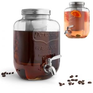Navaris Distributeur de Boissons avec Robinet - Distributeur Boisson 4 L en Verre avec Couvercle et Insert en INOX pour Cold Brew et Th&eacute; Glac&eacute; - Fontaine Eau Cocktail Jus Alcool (SX-Commerce, neuf)