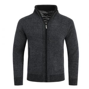 Allthemen Gilet Cardigan Homme Col Montant Veste Laine Knitted Sweater Grosse Maille 5 Couleurs Gris Fonc&eacute; L (Allthemen, neuf)