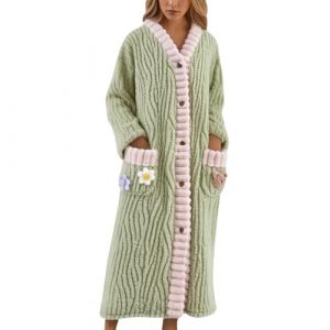 G&eacute;n&eacute;rique Robe De Chambre Femme Polaire Capuche,Peignoir De Bain Grande Taille en Flanelle V&ecirc;Tements De D&eacute;Tente Chaude Et Doux Boutonn&eacute;E Bathrobe avec Poches pour Maison Matin Doux R&eacute;Veil (LinLang2, neuf)