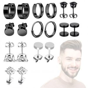 VURYAPI 9 paires de Boucles d'Oreilles Homme Cr&eacute;oles Acier Inoxydable Boucle d'Oreille Petites Boucles d'Oreilles Cr&eacute;oles Piercing Anneau Cartilage Helix Piercing Oreille Homme Femme(Noir、Argent) (NAN YANG DE DIAN, neuf)