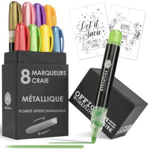OfficeTree 8x Marqueur Craie Effacable Metallique - 1mm à 6mm Pointes Interchangeables - Feutres Craie Metallique - Feutre Fenetre Effacable - Feutre Craie Effacable Tableau Noir - Chalk Marker (ILP GmbH, neuf)