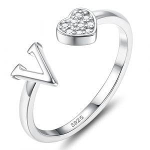 JeweBella Bague Argent 925 Femme avec Lettre A-Z Bague Coeur Reglable Empilables Ouvert Bague de Fian&ccedil;ailles Bague Promesse Mariage Bague Pouce Bague Pr&eacute;nom Initiale Bague Femme Fille avec Bo&icirc;te (MOY-UK, neuf)