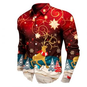 Chemise de Noel Homme Manches Longues Rouge Tee Shirt 3D Imprimer Pull de Noel Moche Cadeaux No&euml;l Chic Chemisette Mode Vetement sans Repassage Grande Taille (YINYUAN（Livraison en 5 &agrave; 8 jours), neuf)