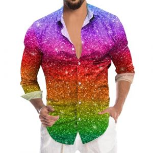 G&eacute;n&eacute;rique Chemise Hippie Homme Annee 70, Chemise Fluo Homme Deguisement Bresil Homme Chemise Volant Homme Vetements Annees 70 D&eacute;guisement Ann&eacute;e 80 Homme Disco Boheme Homme Tenue Rose Accessoires (IHUAE, neuf)
