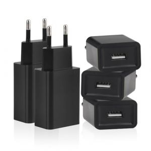 CYIOU 5 Pack USB Chargeur 5V/1A Prise 5W Chargeur USB Adaptateur Secteur Compatible T&eacute;l&eacute;phone Portable Lecteur ebook &Eacute;couteurs Lampe Table Routeur Ventilateur de Poche (Noir) (CEO-EU, neuf)