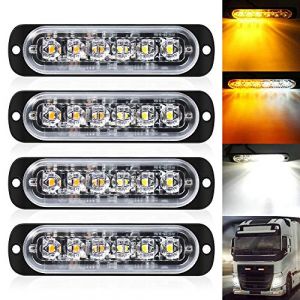 Defvnsy 6 LED Stroboscopique Voiture Avertissement Light Bar Véhicule d'urgence LED Voiture Camion Beacon Lampe D'avertissement Blanc Ambre Feu De Circulation 12V-24V DC (Pack de 4) (Defvnsy-EU, neuf)