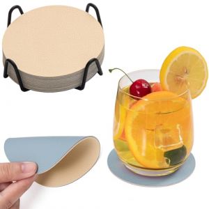 Chitomars Lot de 12 Dessous de Verre, Coaster Antidérapant Double Face Lavable Dessous de Verre Isole et protège Les Meubles pour Servir Cafés dans Une Maison ou Un Bar (Rond, Camel Jaune Bleu Clair) (Chitomars, neuf)