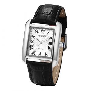 JewelryWe Montre Homme Rectangulaire en Cuir,Montre Homme à Bracelet Analogique Quartz,1ATM Etanche,Montre pour Couple Simple et Calssique avec Chiffres Romains,Cadeau pour Homme (JewelryWe Bijoux, neuf)