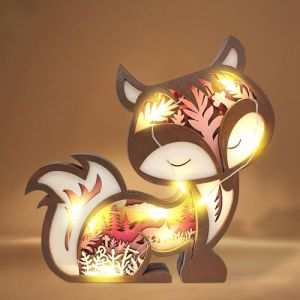 Figurines d'animaux 3D en bois avec &eacute;clairage, statue d'animaux de la for&ecirc;t avec veilleuse LED, 2 modes, lampe de chevet LED, animaux de la for&ecirc;t, sculpture en bois, lampe de table, animaux de la (yjxian, neuf)