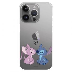 Coque compatible avec iPhone 15 Pro MAX Officiel Disney Angel & Stitch Baiser pour protéger votre téléphone portable Coque en silicone souple transparente avec licence officielle Lilo & Stitch (La Casa de Las Carcasas, neuf)